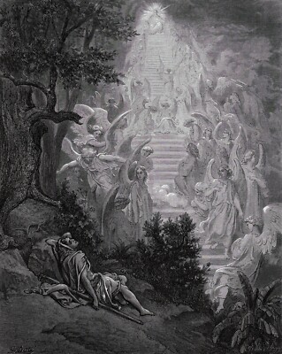 Jacob’s dream of the ladder, engraved by Gustave Doré (1866): traffic between heaven and earth.